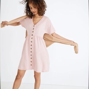 Madewell Lightspun Button-Front Mini Dress - Wisteria Dove